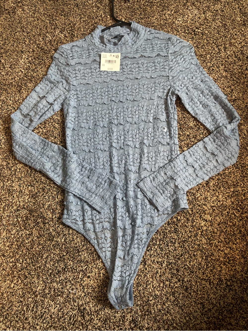 American Eagle Outfitters Light Blue Lace Long Sleeve Bodysuit